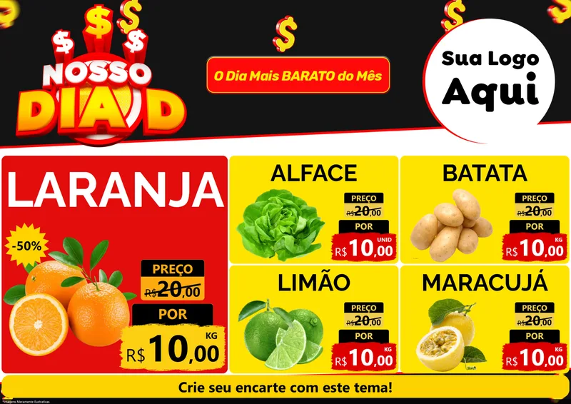 Modelo de Encarte para Encarte A4 Horizontal com o tema Nosso Dia D para Hortifrúti