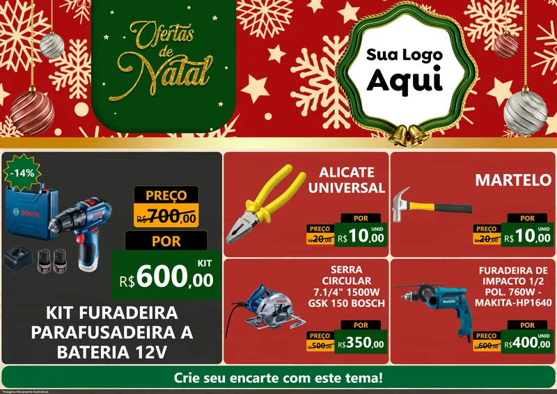 Modelo de Encarte para Encarte A4 Horizontal com o tema Natal de Ofertas para Maquinas e Ferramentas