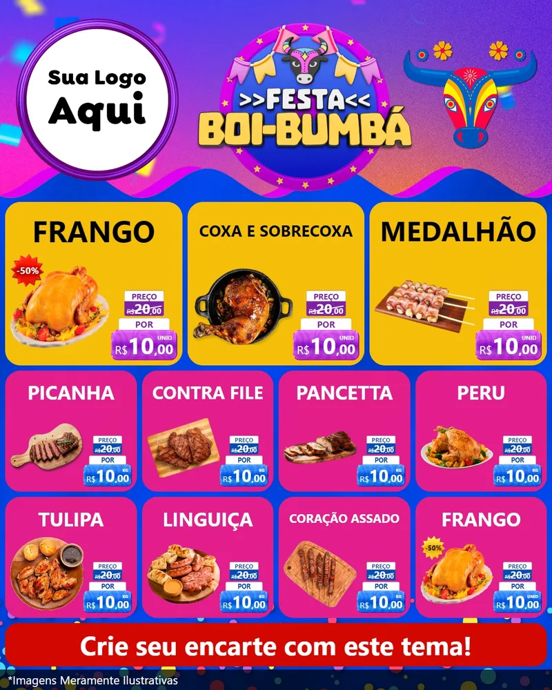 Modelo de Rede Social para Feed Instagram com o tema Festa Boi-Bumbá para Assados