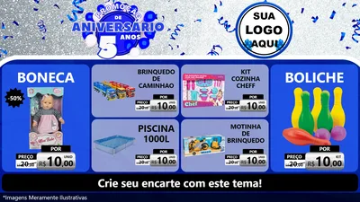 Modelo de TV para TV Horizontal com o tema Promoção de Aniversário - 5 Anos para Brinquedos