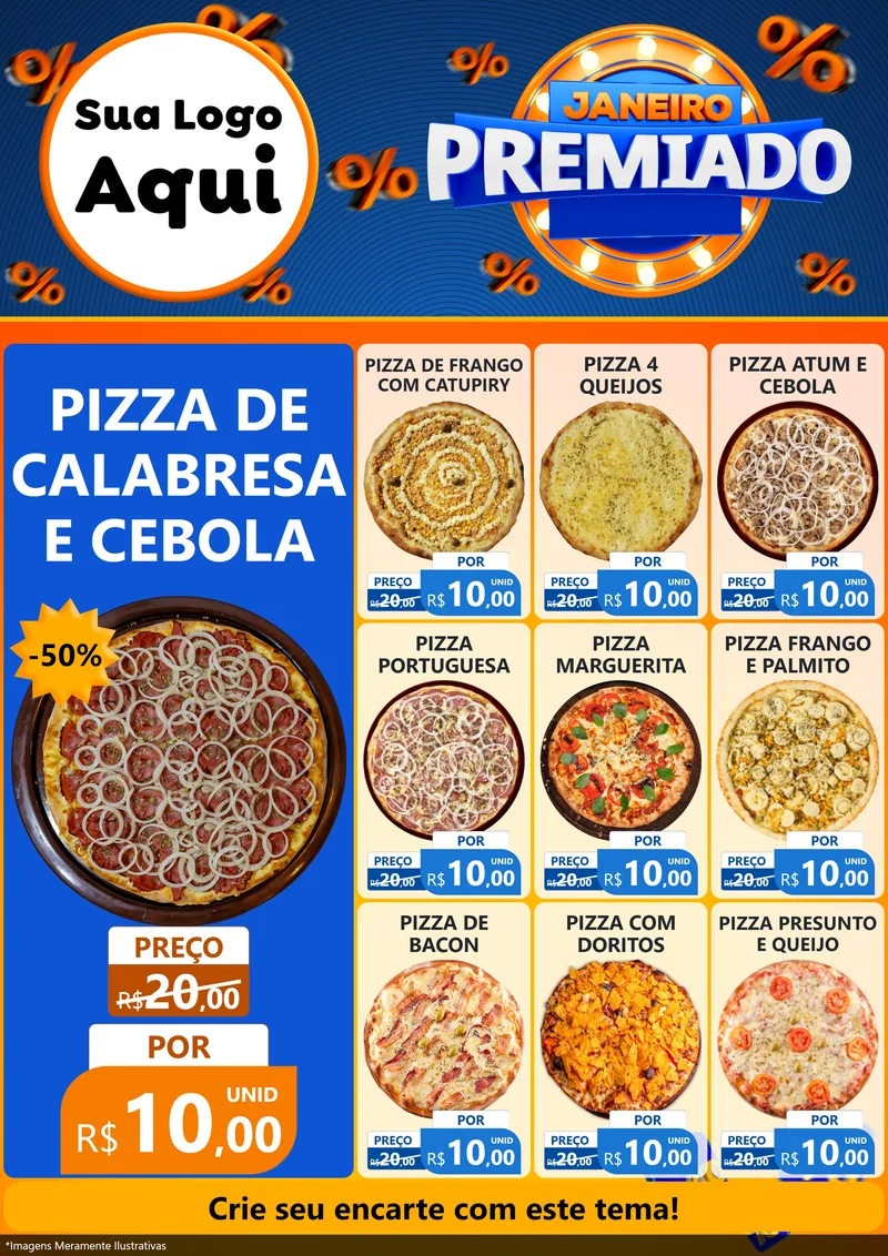 Modelo de Encarte para Encarte A4 Vertical com o tema Janeiro Premiado para Pizzaria