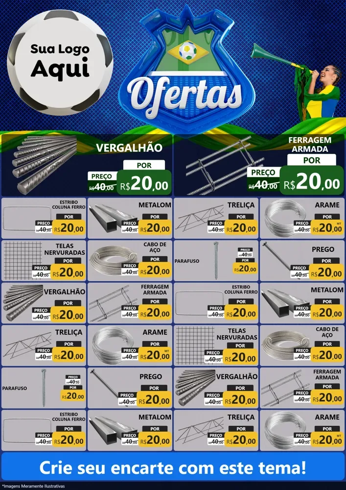 Modelo de Encarte para Encarte A4 Vertical com o tema Ofertas (Futebol) para Ferragens