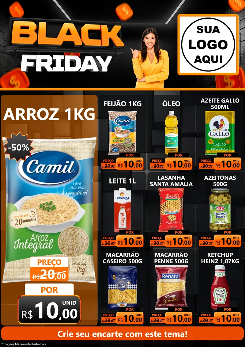 Modelo de Encarte para Encarte A4 Vertical com o tema Black Friday para Supermercado