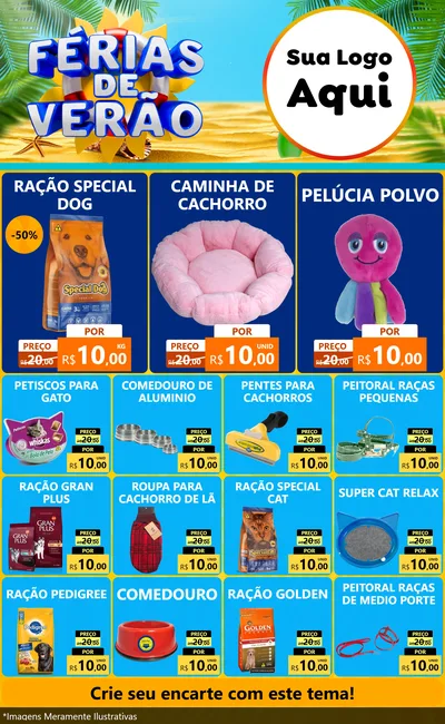 Modelo de Encarte para Encarte Grande com o tema Férias de Verão para Pet Shop