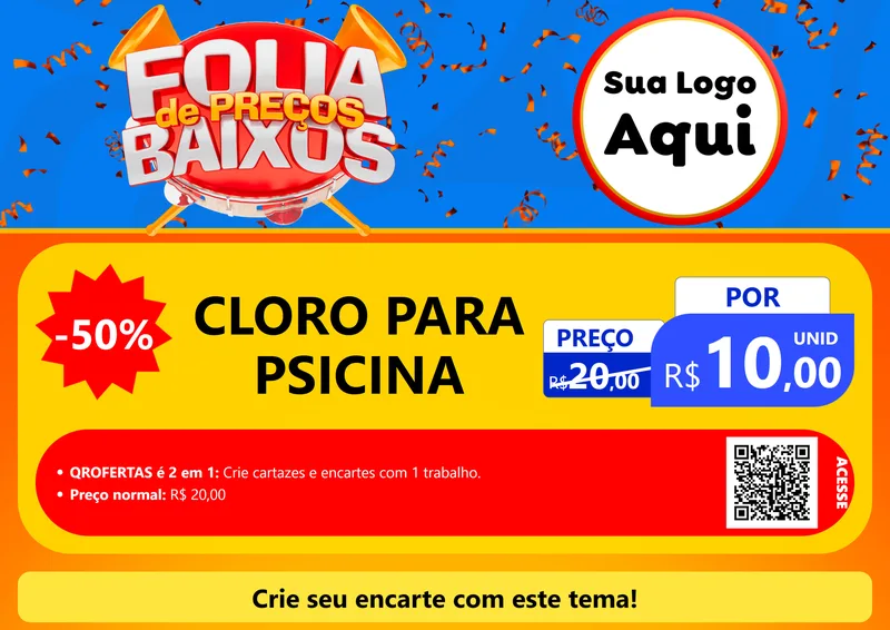 Modelo de Cartaz para Cartaz A4 Horizontal com o tema Folia de Preços Baixos para Produtos para Piscina