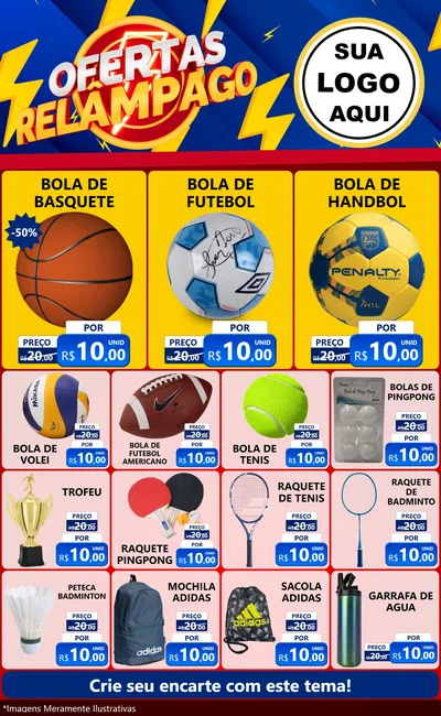 Modelo de Encarte para Encarte Grande com o tema Ofertas Relâmpago para Artigos Esportivos