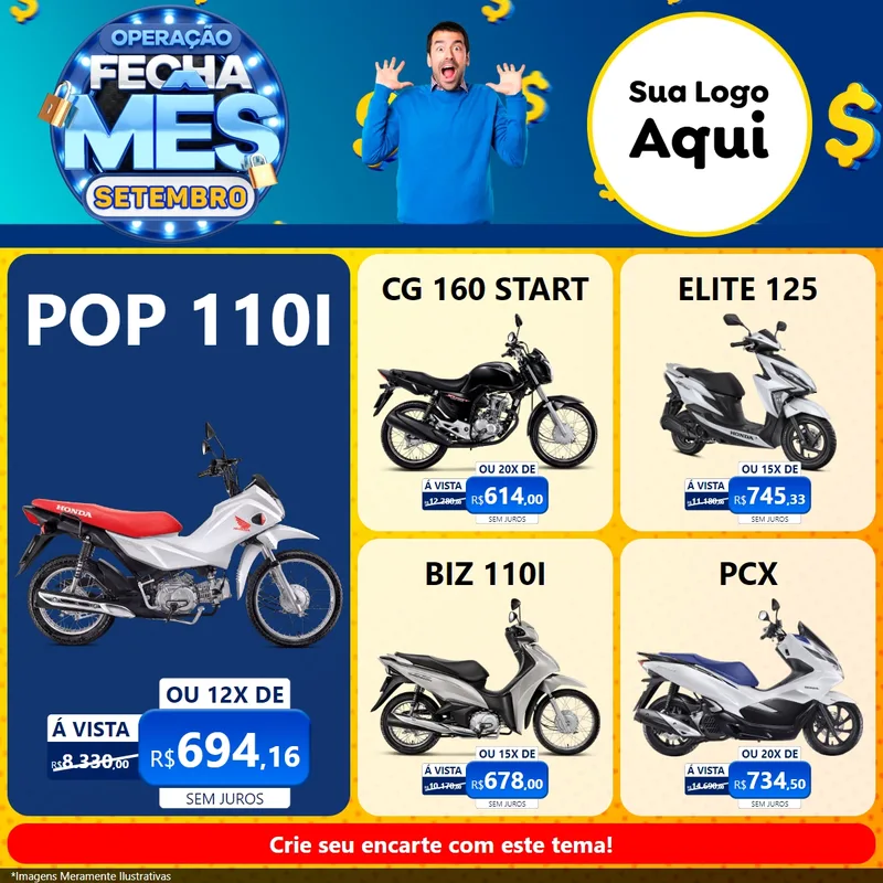 Modelo de Rede Social para Feed Facebook com o tema Operação Fecha Mês Setembro para Concessionaria de Motos