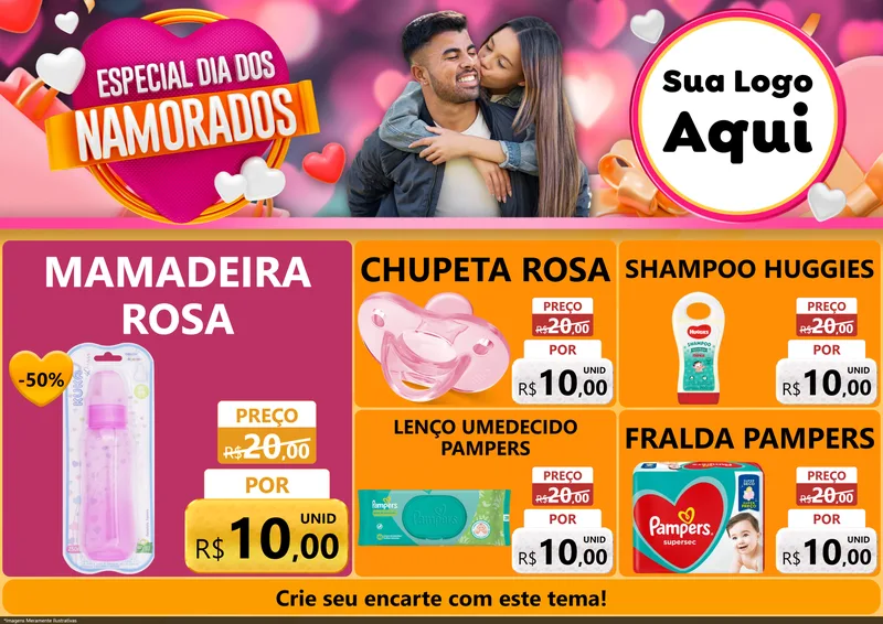 Modelo de Encarte para Encarte A4 Horizontal com o tema Especial Dia dos Namorados para Bebês