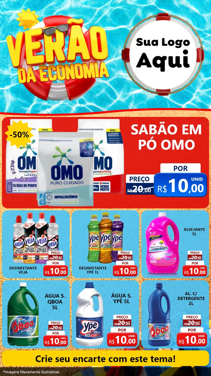 Modelo de Rede Social para Stories com o tema Verão da Economia para Produtos de Limpeza