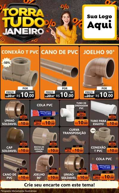 Modelo de Encarte para Encarte Grande com o tema Torra Tudo Janeiro para Tubos e conexões