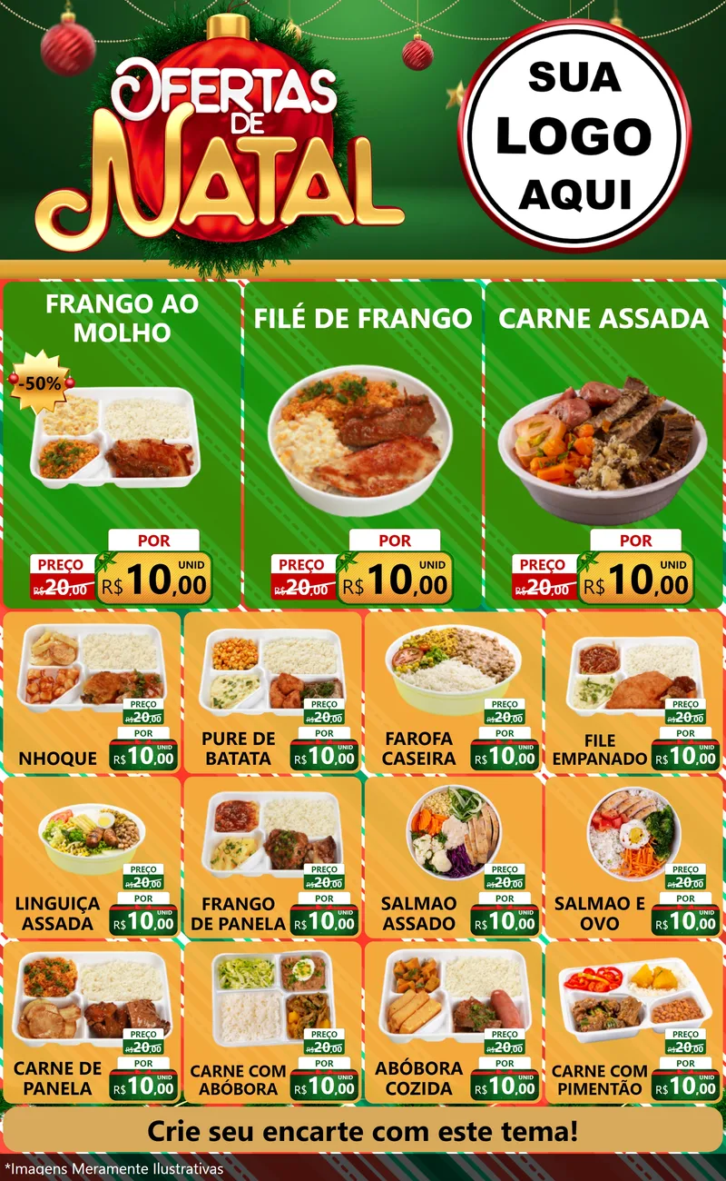 Modelo de Encarte para Encarte Grande com o tema Ofertas de Natal para Restaurante