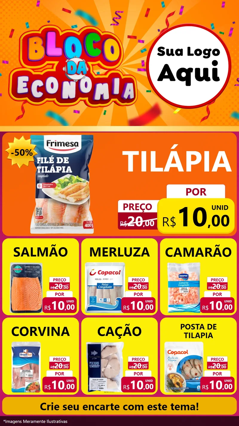 Modelo de Rede Social para Stories com o tema Bloco da Economia para Peixaria