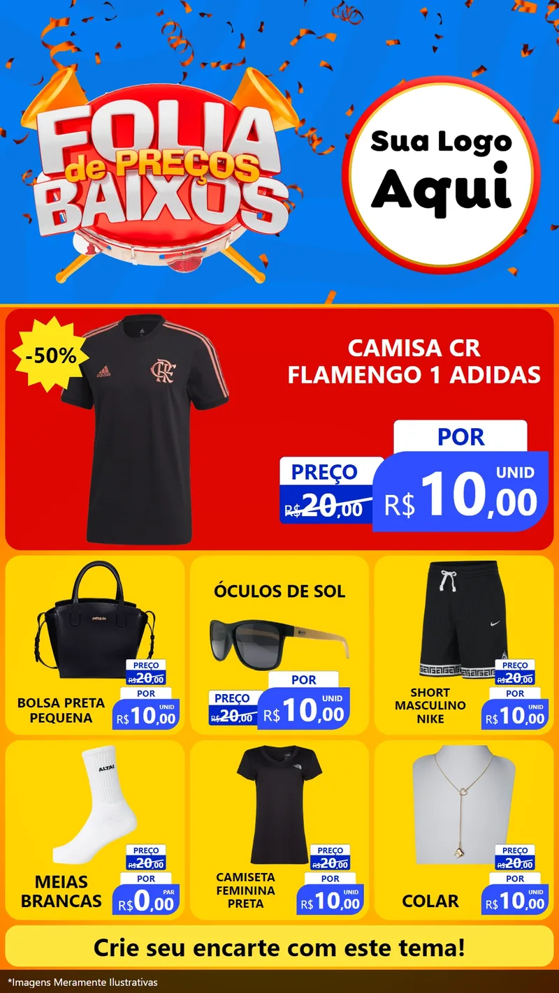 Modelo de Rede Social para Stories com o tema Folia de Preços Baixos para Roupas e acessórios