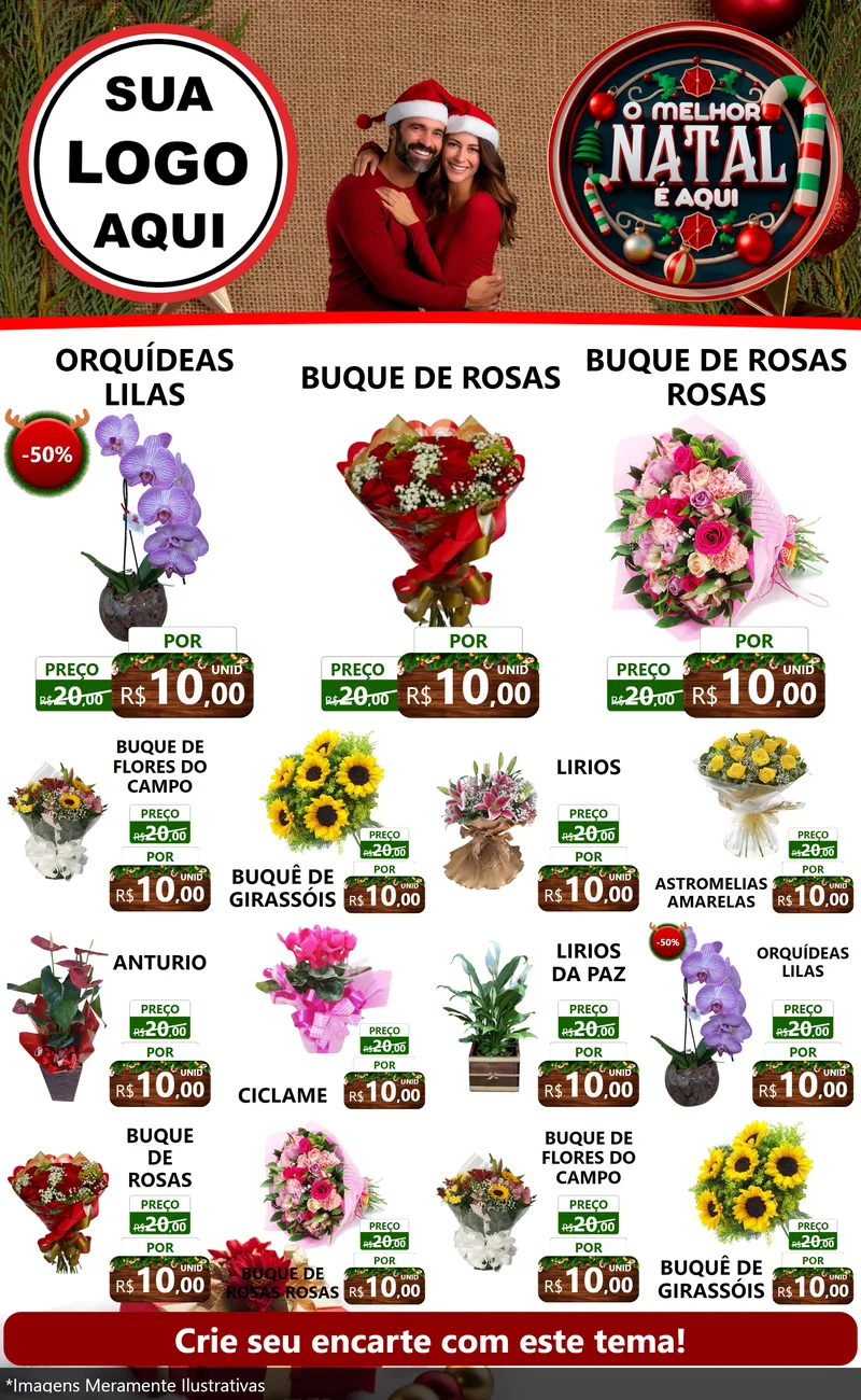 Modelo de Encarte para Encarte Grande com o tema O Melhor Natal É Aqui para Floricultura e jardim