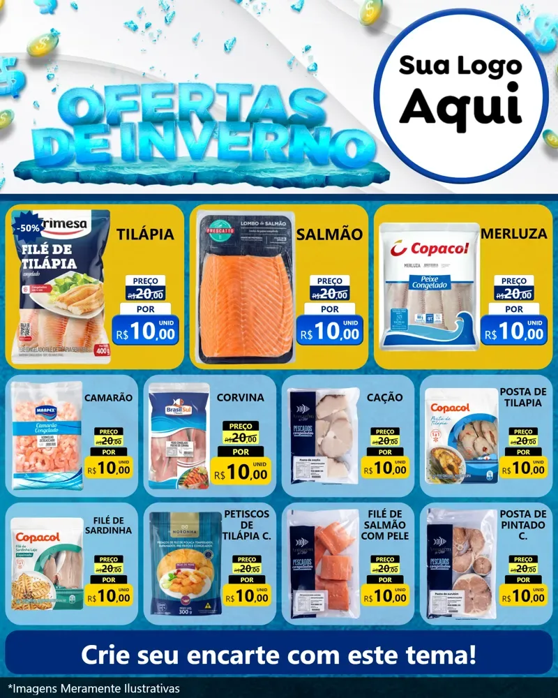Modelo de Rede Social para Feed Instagram com o tema Ofertas de Inverno para Peixaria