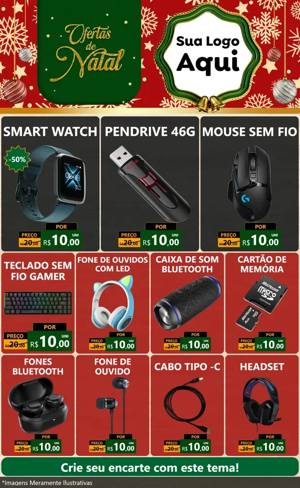 Modelo de Encarte para Encarte Grande com o tema Natal de Ofertas para Informática