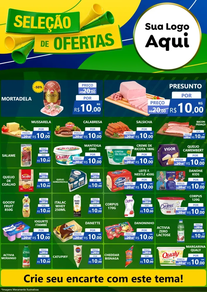 Modelo de Encarte para Encarte A4 Vertical com o tema Seleção de Ofertas - Copa para Frios e Laticínios