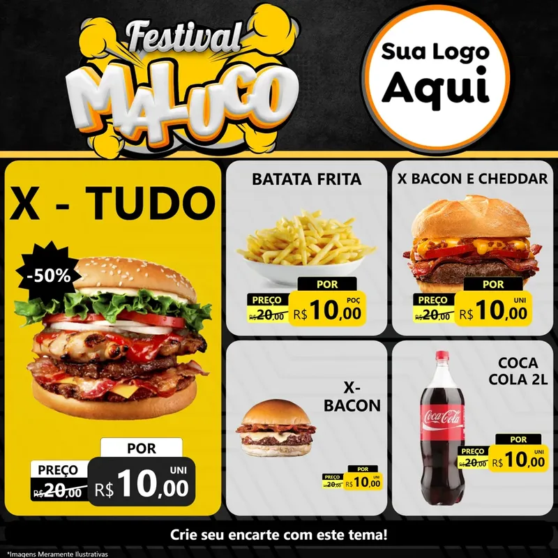 Modelo de Rede Social para Feed Facebook com o tema Festival Maluco para Hamburgueria