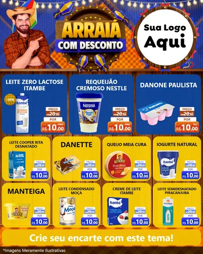 Modelo de Rede Social para Feed Instagram com o tema Arraiá Com Desconto para Frios e Laticínios