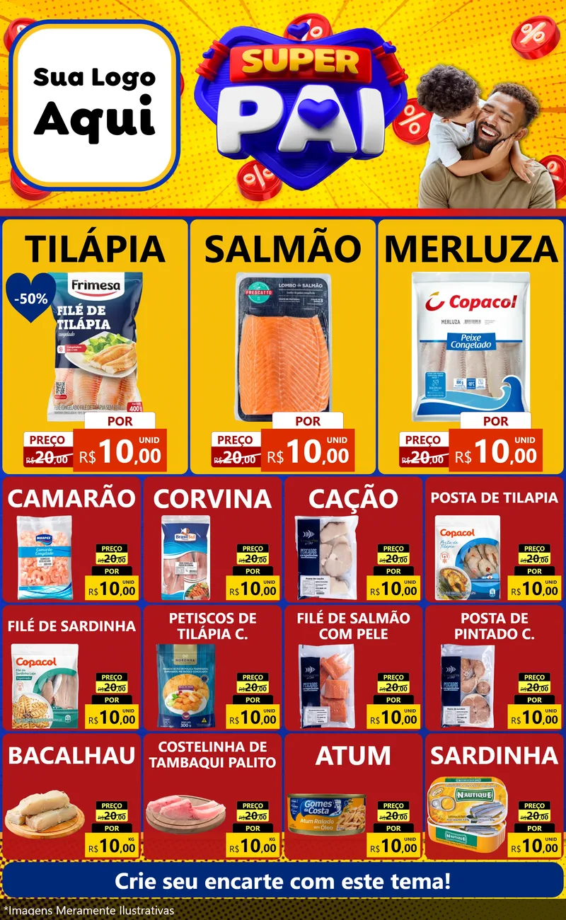 Modelo de Encarte para Encarte Grande com o tema Super Pai para Peixaria