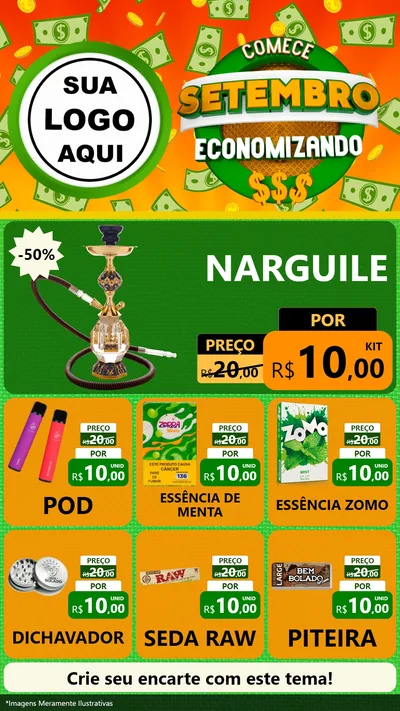 Modelo de Rede Social para Stories com o tema Comece Setembro Economizando para Tabacaria