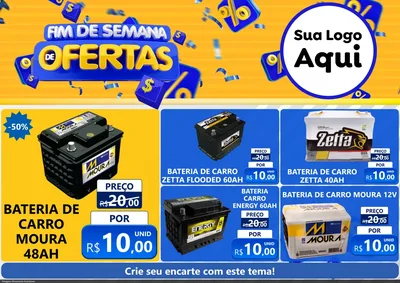 Modelo de Encarte para Encarte A4 Horizontal com o tema Fim de Semana de Ofertas para Baterias Elétricas