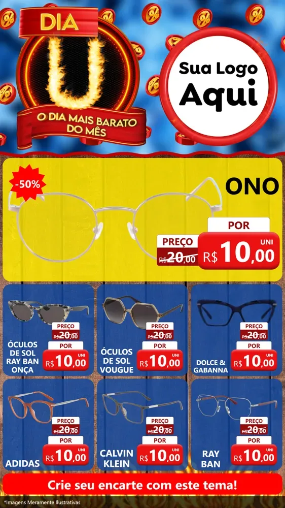 Modelo de Rede Social para Stories com o tema Dia U - O Dia Mais Barato Do Mês para Óticas
