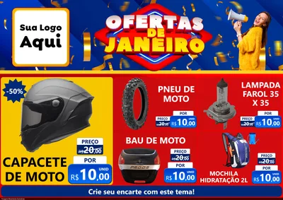 Modelo de Encarte para Encarte A4 Horizontal com o tema Ofertas de Janeiro para Moto peças