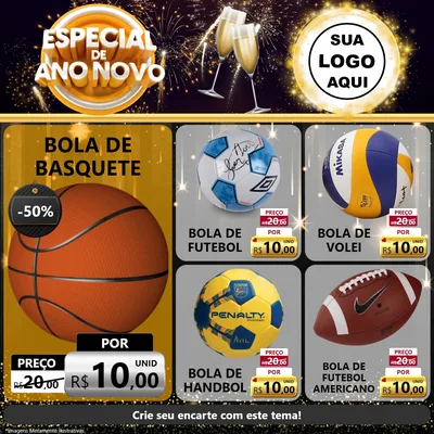 Modelo de Rede Social para Feed Facebook com o tema Especial de Ano Novo para Artigos Esportivos