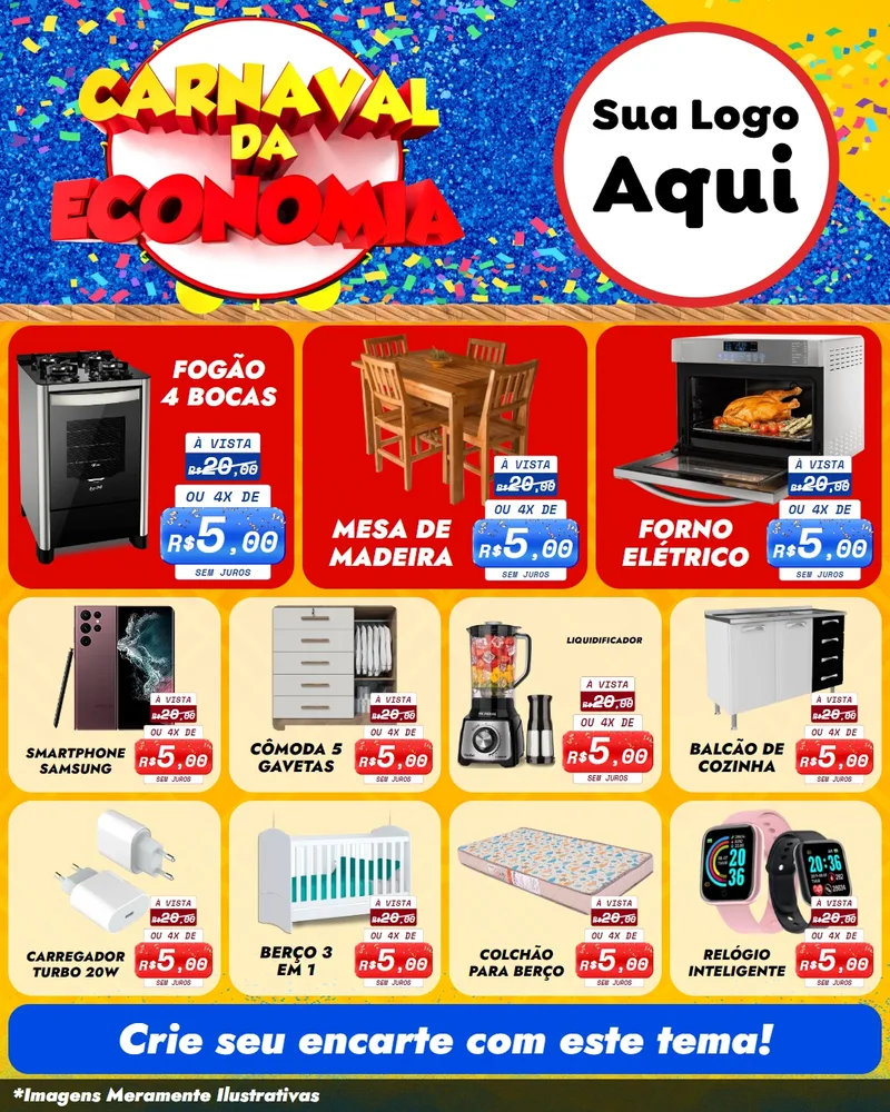 Modelo de Rede Social para Feed Instagram com o tema Carnaval da Economia para Móveis e Eletro