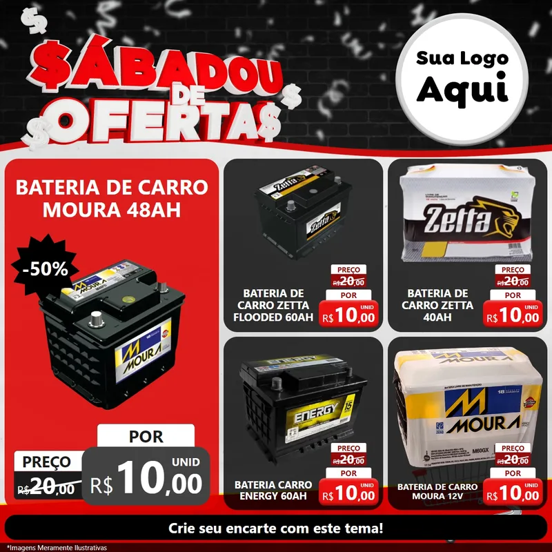 Modelo de Rede Social para Feed Facebook com o tema Sabadou de Ofertas para Baterias Elétricas