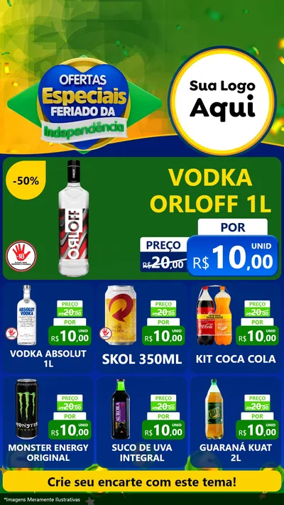Modelo de Rede Social para Stories com o tema Ofertas Especiais Feriado da Independência para Distribuidora de bebidas