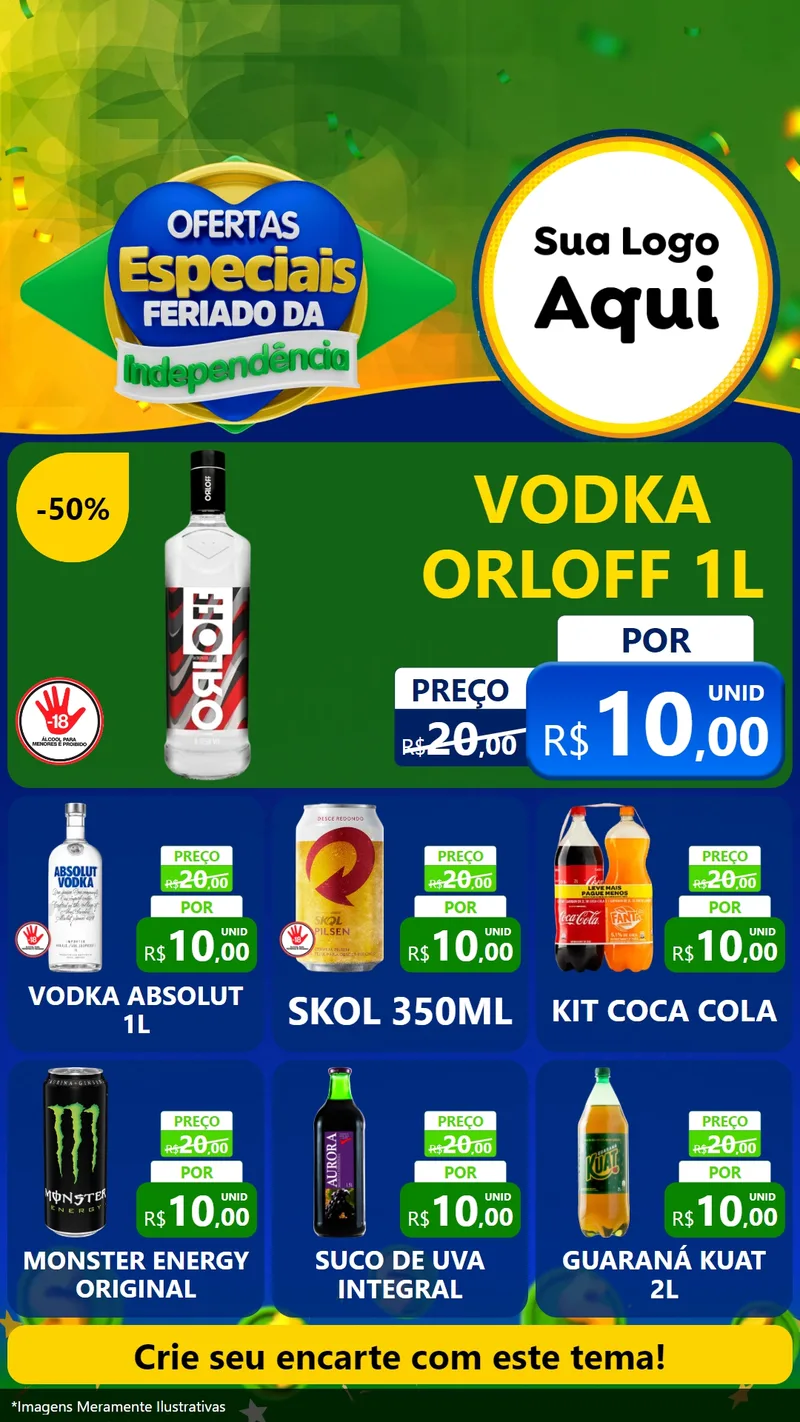 Modelo de Rede Social para Stories com o tema Ofertas Especiais Feriado da Independência para Distribuidora de bebidas