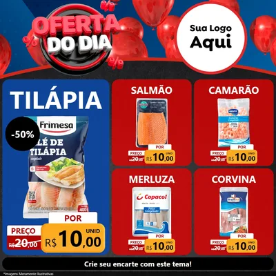 Modelo de Rede Social para Feed Facebook com o tema Oferta do Dia para Peixaria