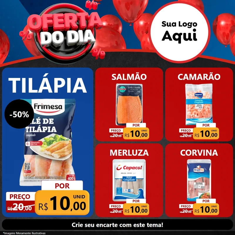 Modelo de Rede Social para Feed Facebook com o tema Oferta do Dia para Peixaria