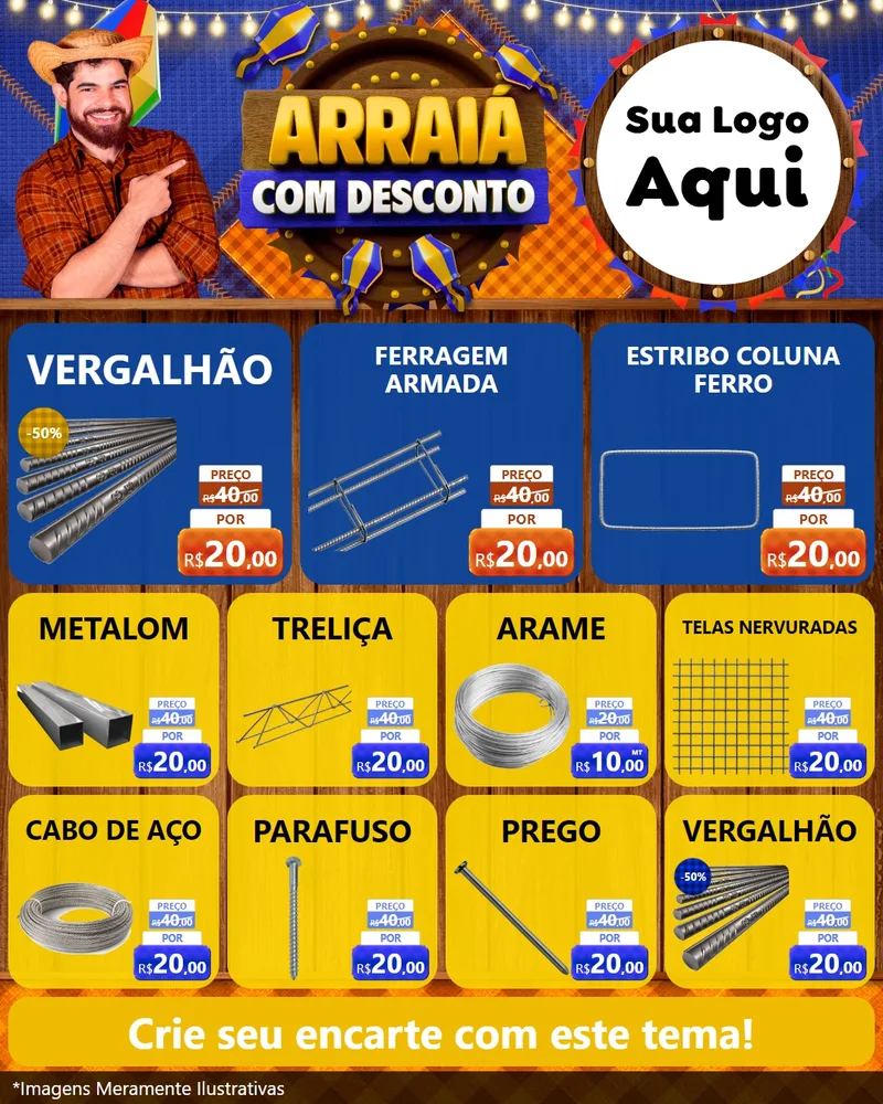 Modelo de Rede Social para Feed Instagram com o tema Arraiá Com Desconto para Ferragens