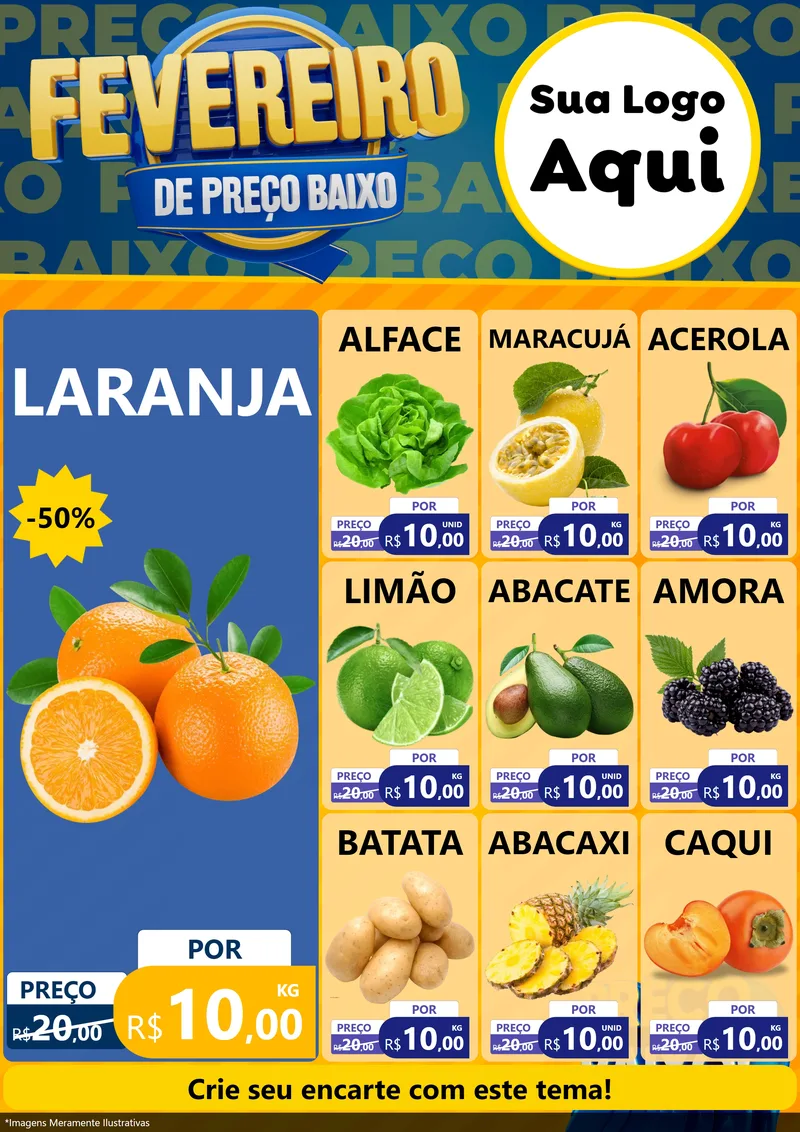 Modelo de Encarte para Encarte A4 Vertical com o tema Fevereiro de Preço Baixo para Hortifrúti