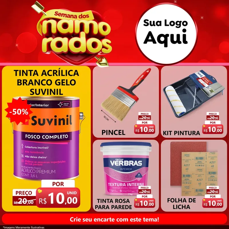 Modelo de Rede Social para Feed Facebook com o tema Semana dos namorados para Tintas e Ferramentas