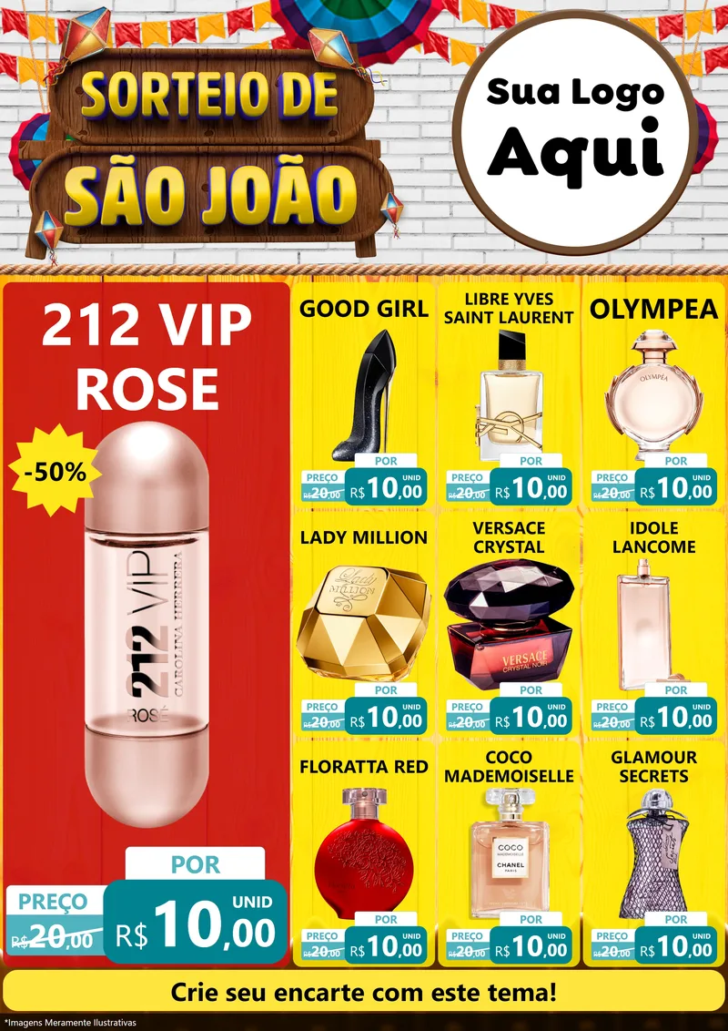 Modelo de Encarte para Encarte A4 Vertical com o tema Sorteio de São João para Perfumes
