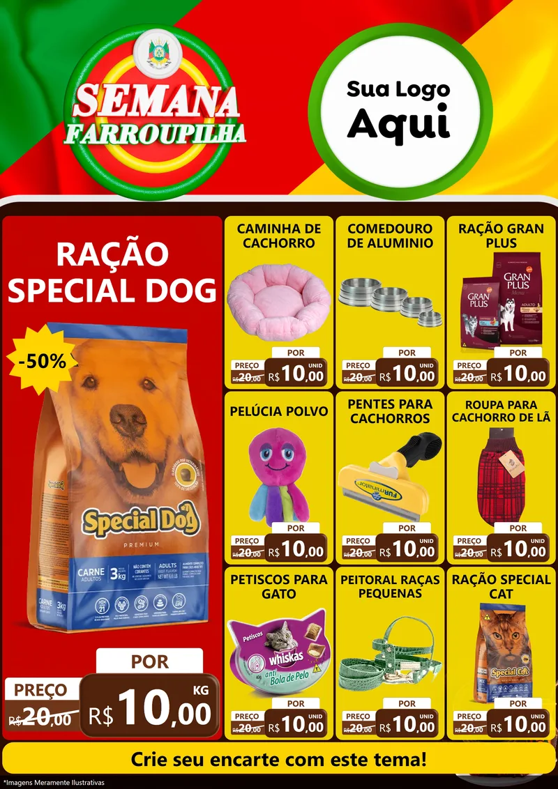 Modelo de Encarte para Encarte A4 Vertical com o tema Semana Farroupilha para Pet Shop