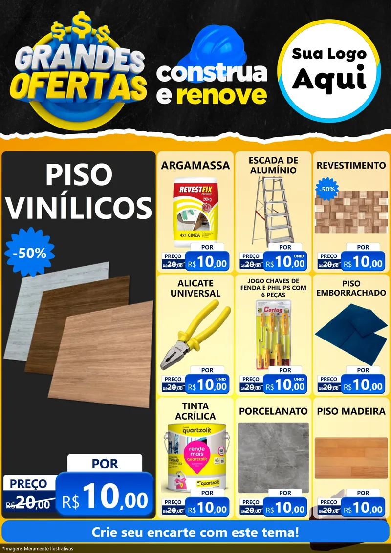 Modelo de Encarte para Encarte A4 Vertical com o tema Grandes Ofertas - Material de Construção para Material para Construção