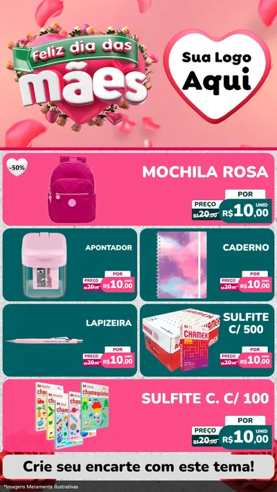 Modelo de TV para TV Vertical com o tema Feliz Dia das Mães para Papelaria