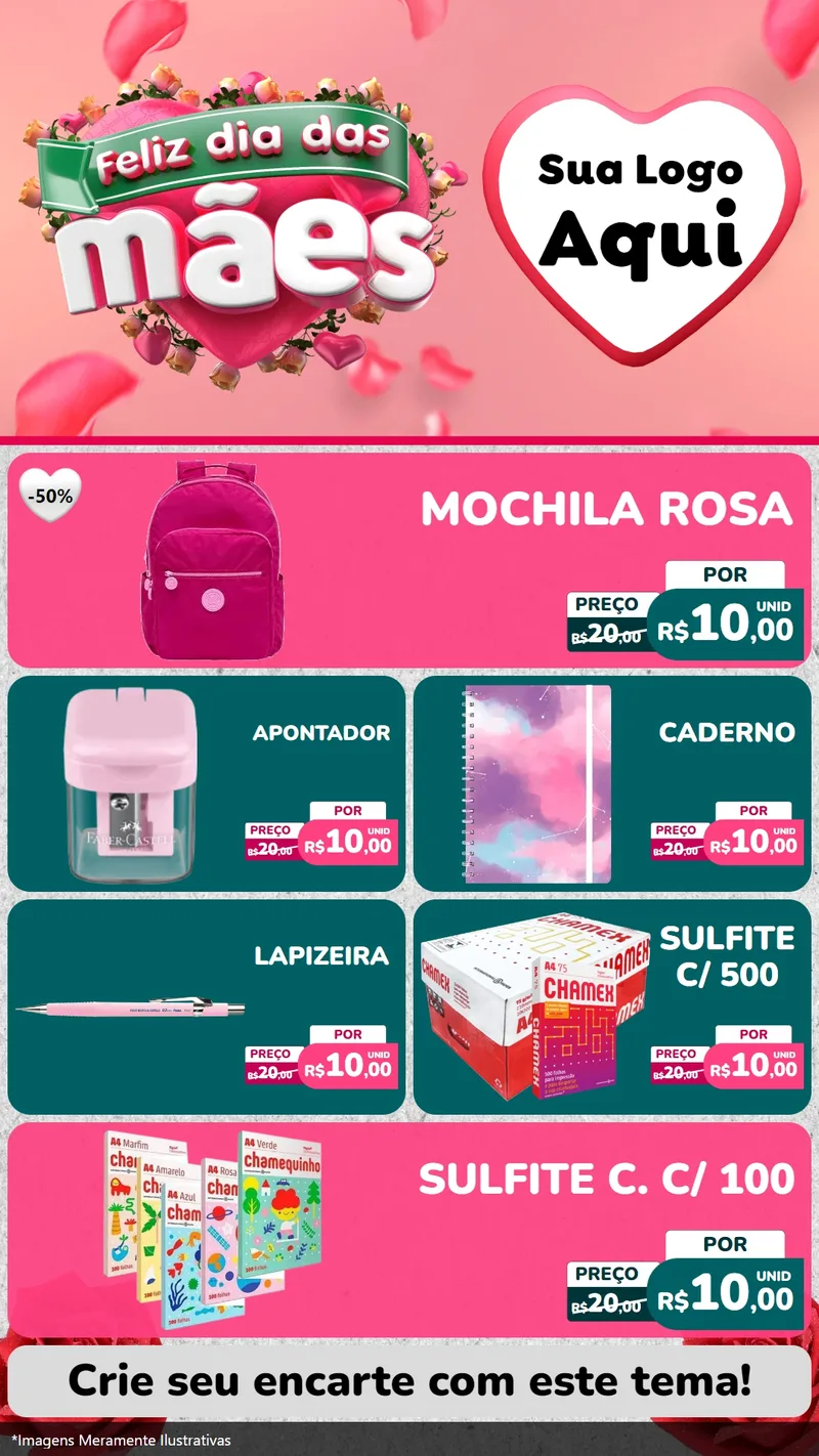 Modelo de TV para TV Vertical com o tema Feliz Dia das Mães para Papelaria