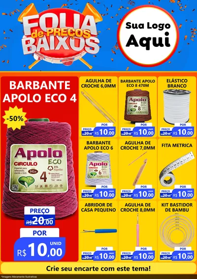 Modelo de Encarte para Encarte A4 Vertical com o tema Folia de Preços Baixos para Armarinho e Aviamentos