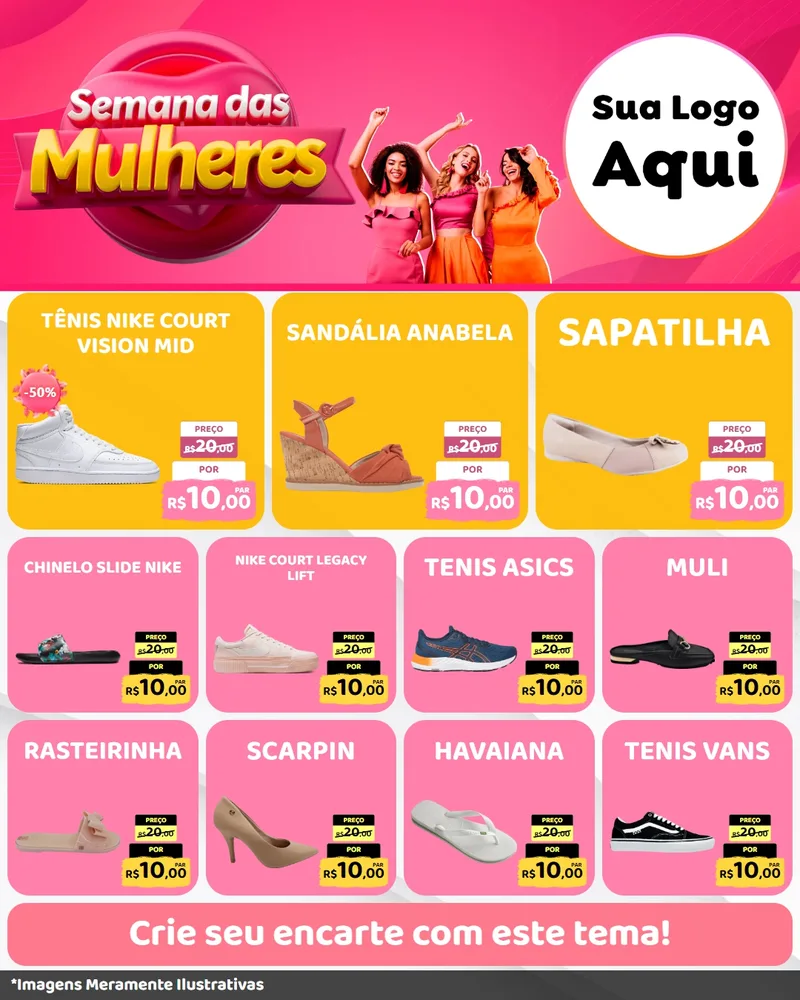 Modelo de Rede Social para Feed Instagram com o tema Semana das Mulheres para Calçados