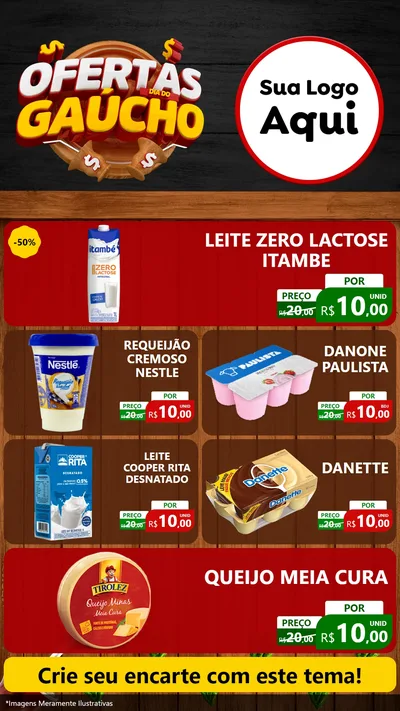 Modelo de TV para TV Vertical com o tema Ofertas Dia do Gaúcho para Frios e Laticínios