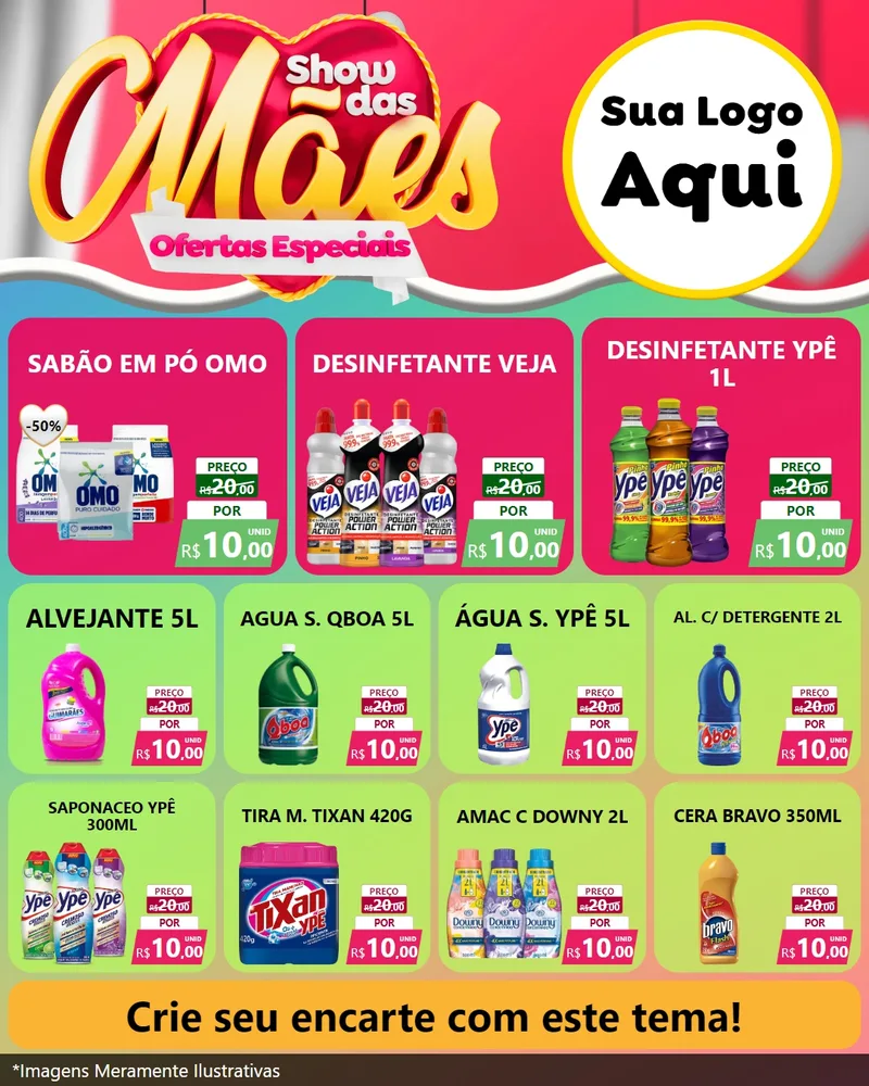 Modelo de Rede Social para Feed Instagram com o tema Show das Mães - Ofertas Especiais para Produtos de Limpeza