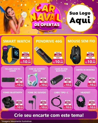 Modelo de Rede Social para Feed Instagram com o tema Carnaval de Ofertas para Informática