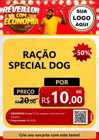 Modelo de Cartaz para Cartaz A4 Vertical com o tema Réveillon com Economia para Pet Shop