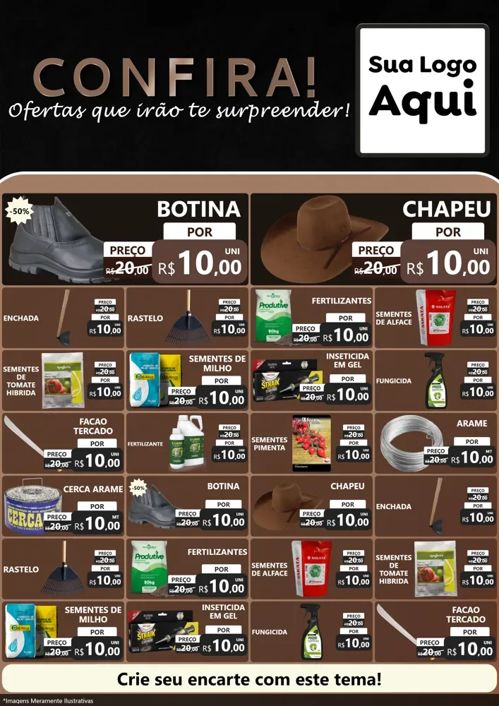 Modelo de Encarte para Encarte A4 Vertical com o tema Confira! Ofertas que irão te surpreender! para Agropecuária